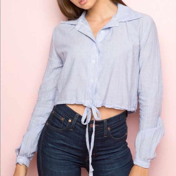 Brandy Melville Striped Button Down Tie Shirt - Picture 1 of 2